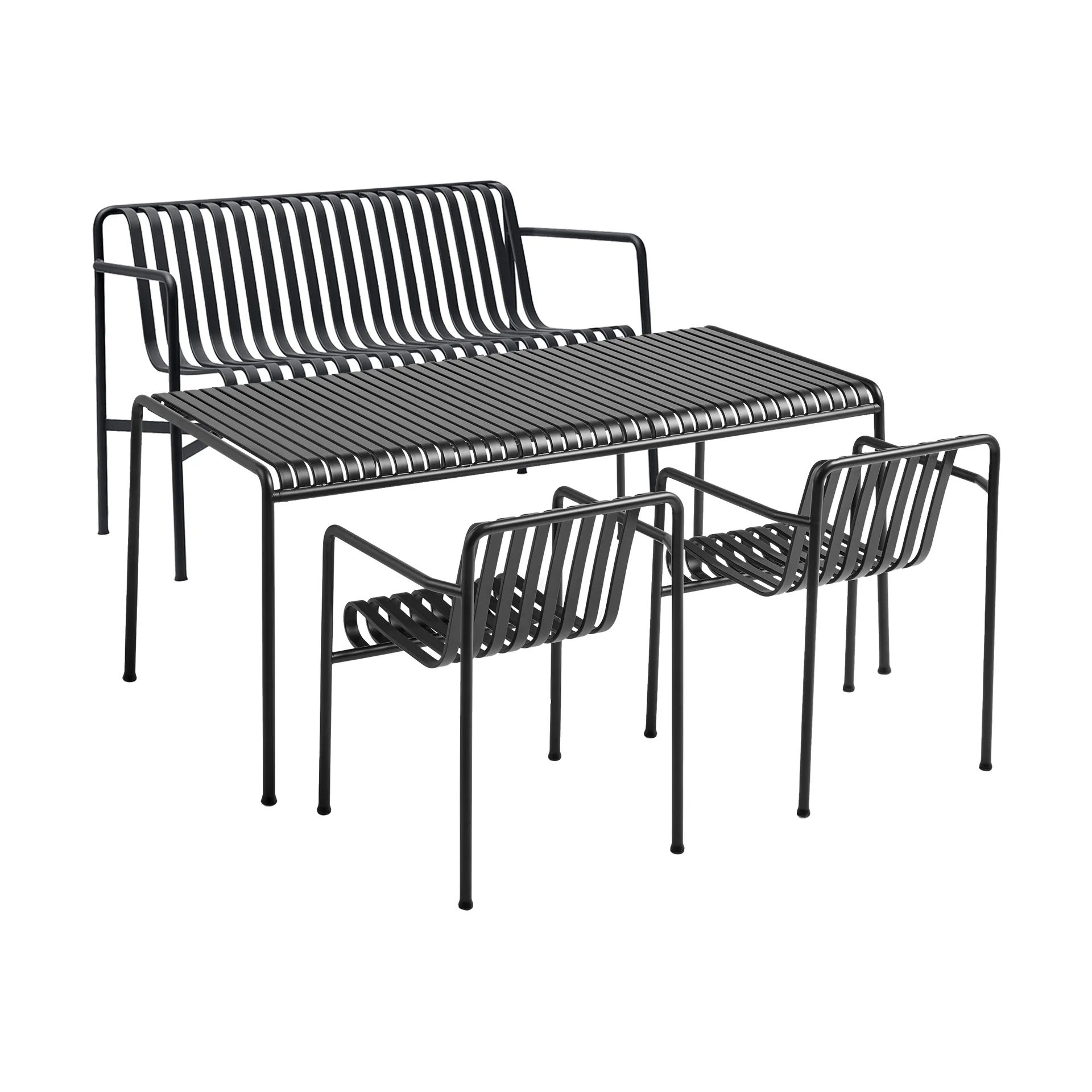 Palissade spisegruppe 2 Dining armstol + bænk 170x90 cm anthracite,  HAY