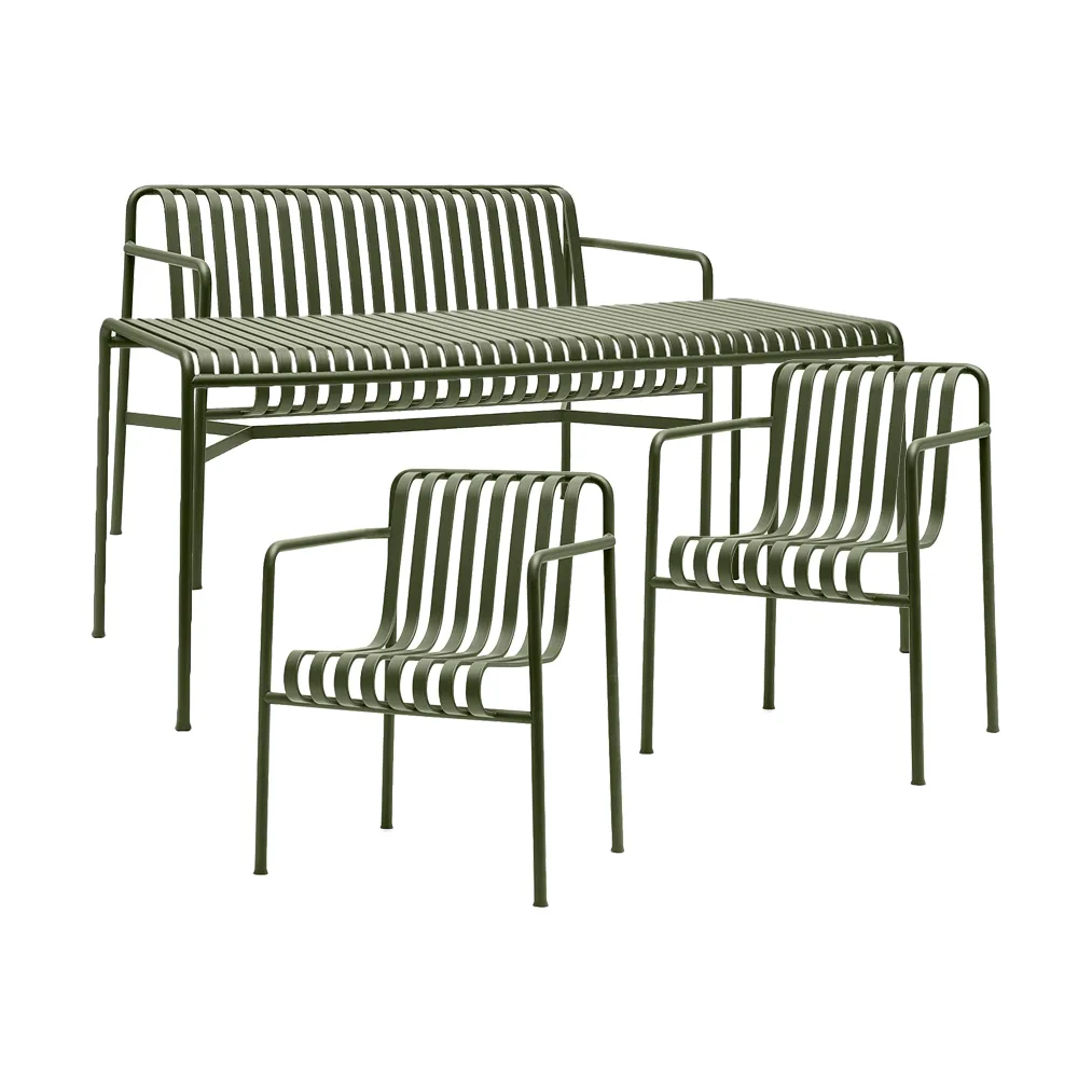 Palissade spisegruppe 2 Dining armstol + bænk 170x90 cm olive,  HAY
