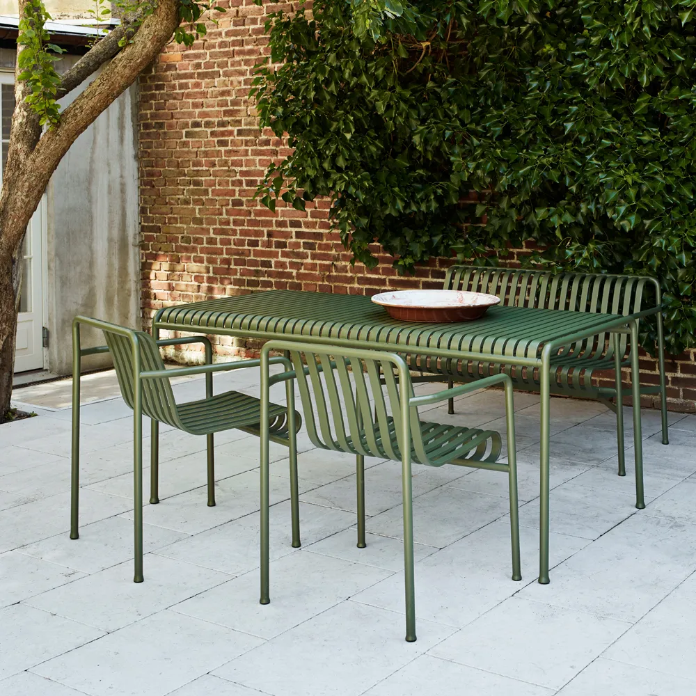 Palissade spisegruppe 2 Dining armstol + bænk 170x90 cm olive,  HAY
