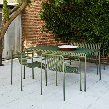 Palissade spisegruppe 2 Dining armstol + bænk 170x90 cm olive - HAY