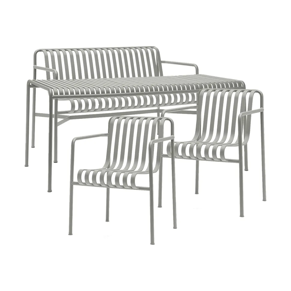 Palissade spisegruppe 2 Dining armstol + bænk 170x90 cm sky grey,  HAY