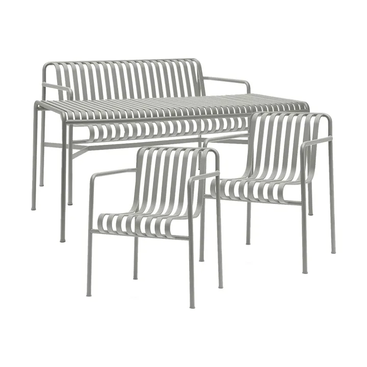 Palissade spisegruppe 2 Dining armstol + bænk 170x90 cm sky grey - HAY