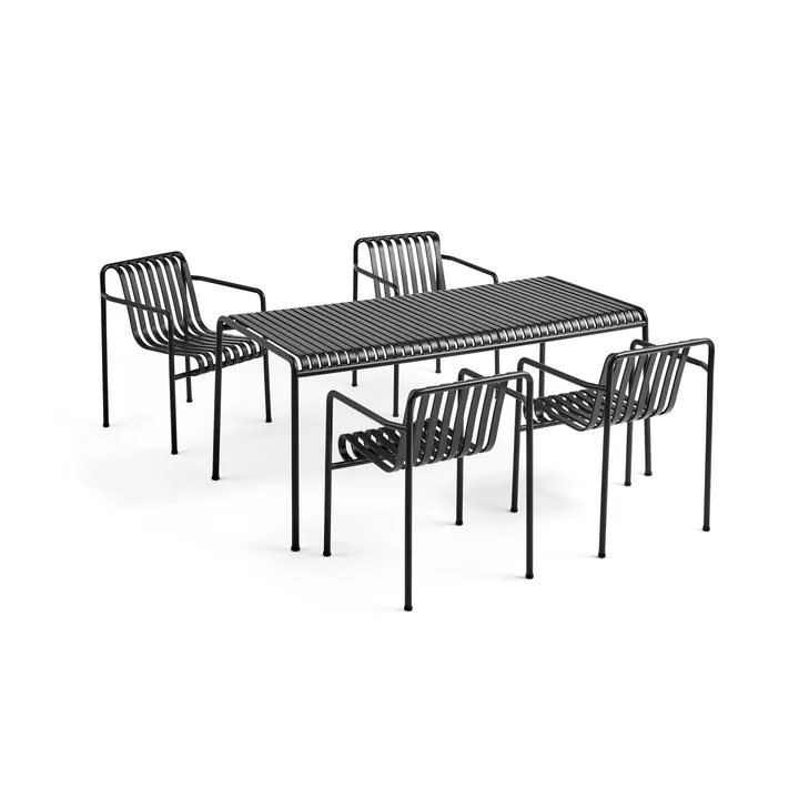 Palissade spisegruppe 4 stole med armlæn 170x90 cm - Anthracite - HAY