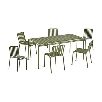 Palissade spisegruppe 6 stole 170x90 cm olive - HAY