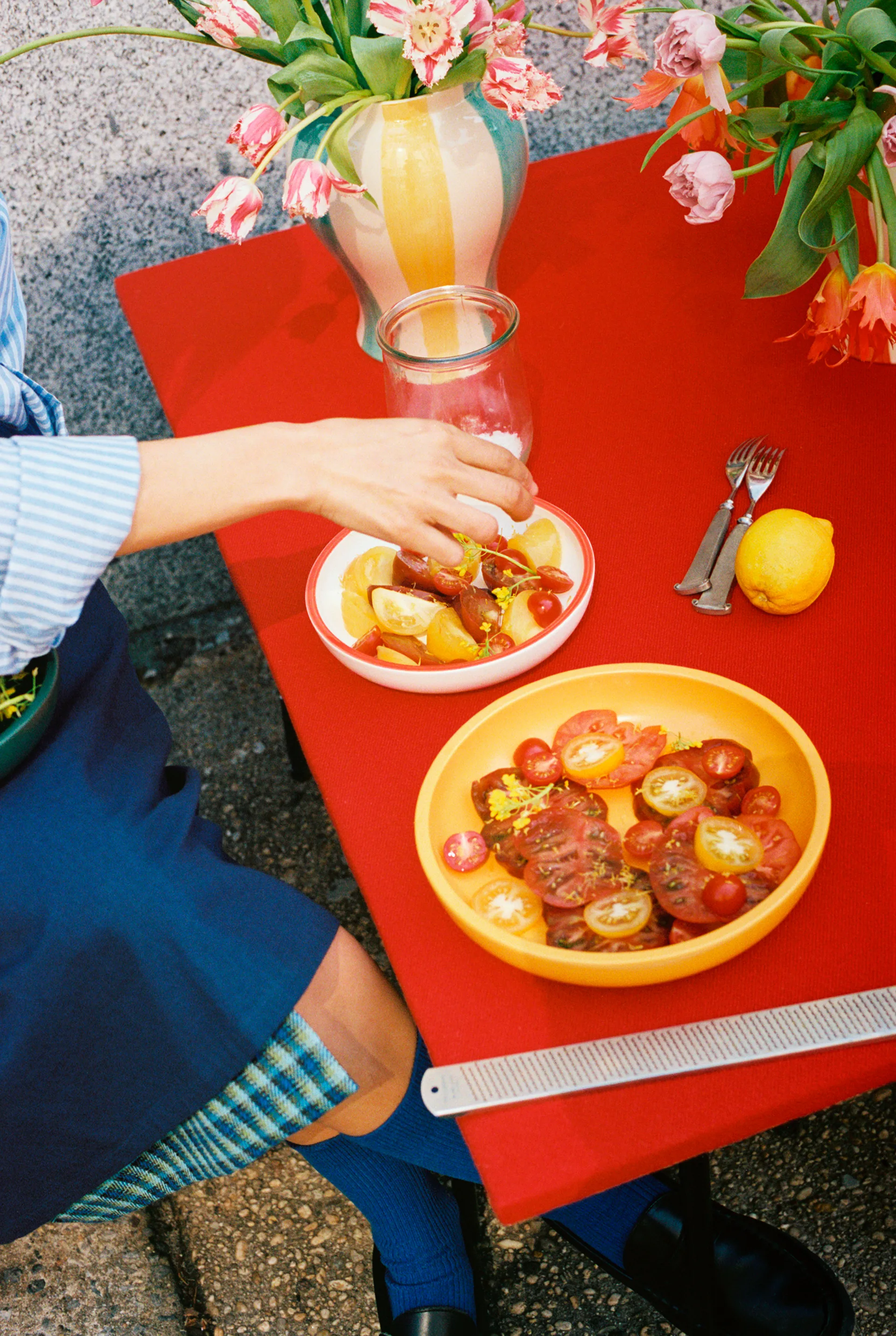 Sobremesa stripe vase L 25 cm, Green/Yellow HAY