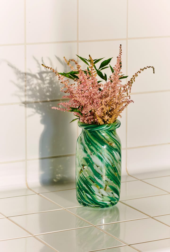 Splash Roll Neck vase S 20,5 cm - Green swirl - HAY