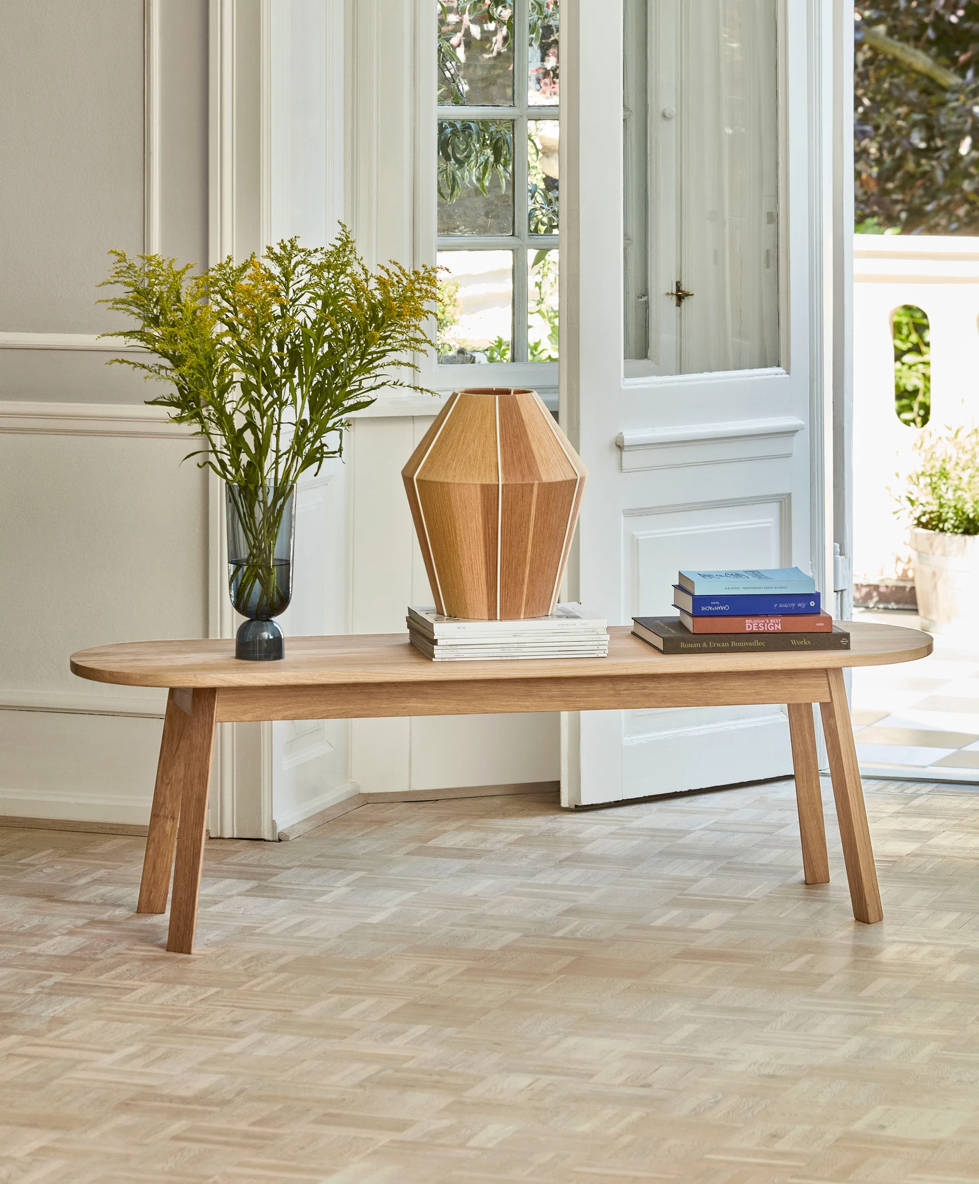 Triangle Leg bænk, water-based lacquered oak, 150 cm HAY