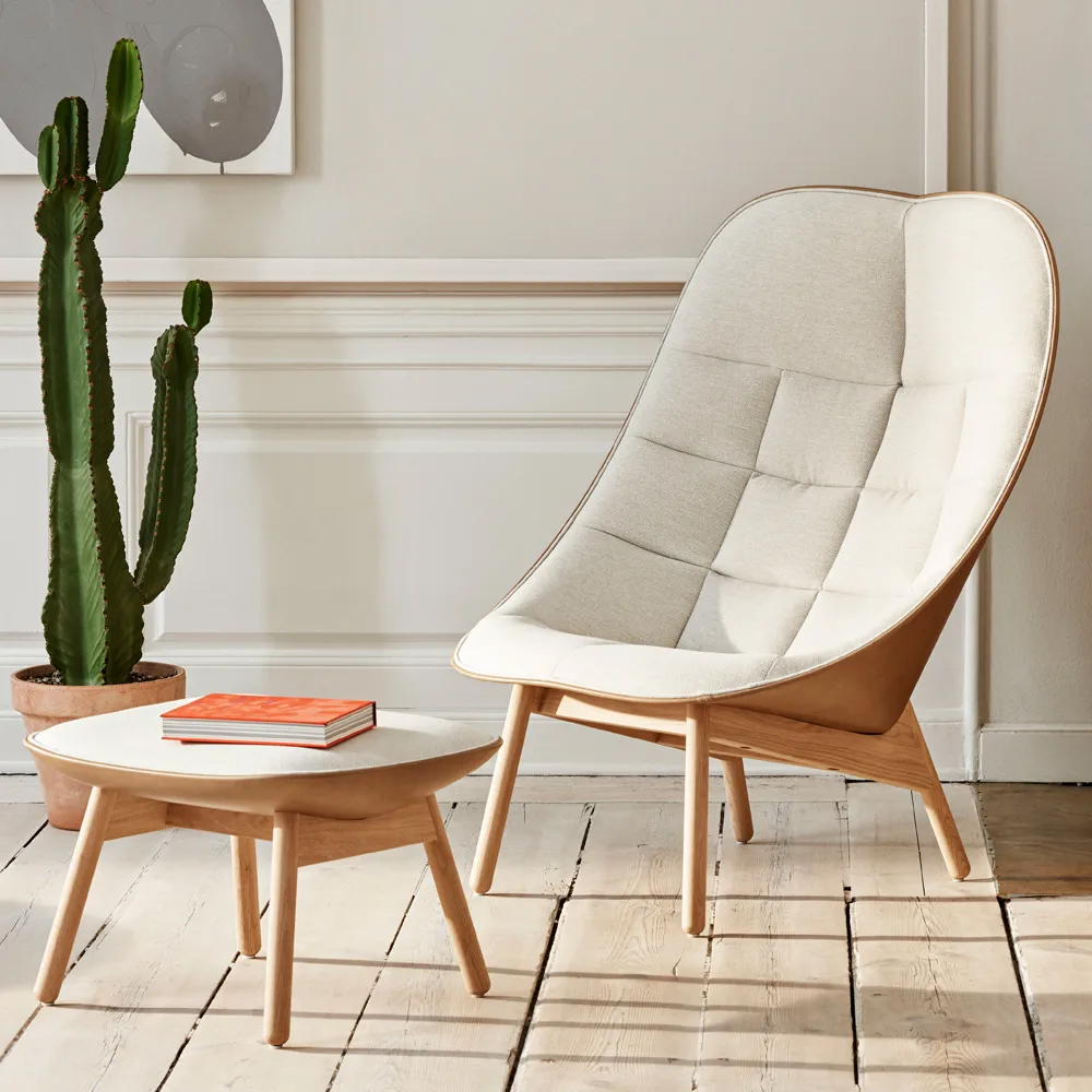 Uchiwa Quilt loungestol, 12 clementine-sort eg-sort læder HAY