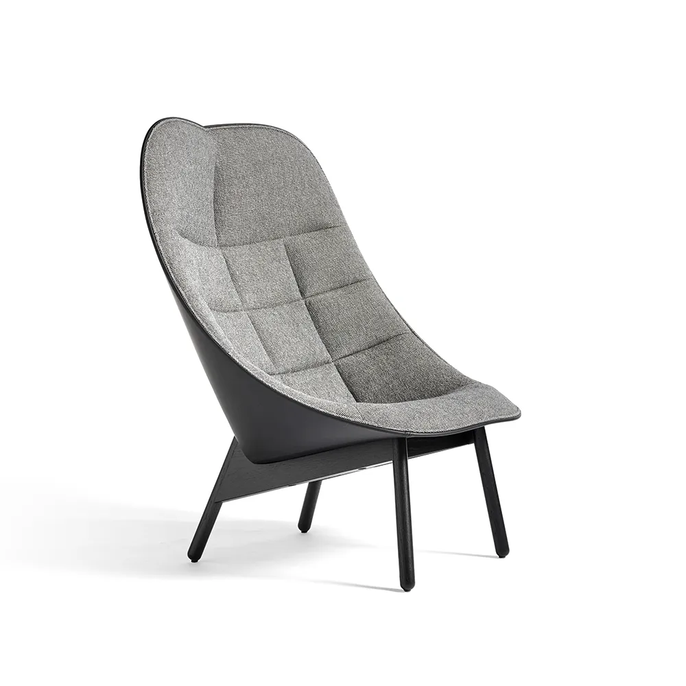 Uchiwa Quilt loungestol, 307-201 grey-sort eg-sort læder HAY