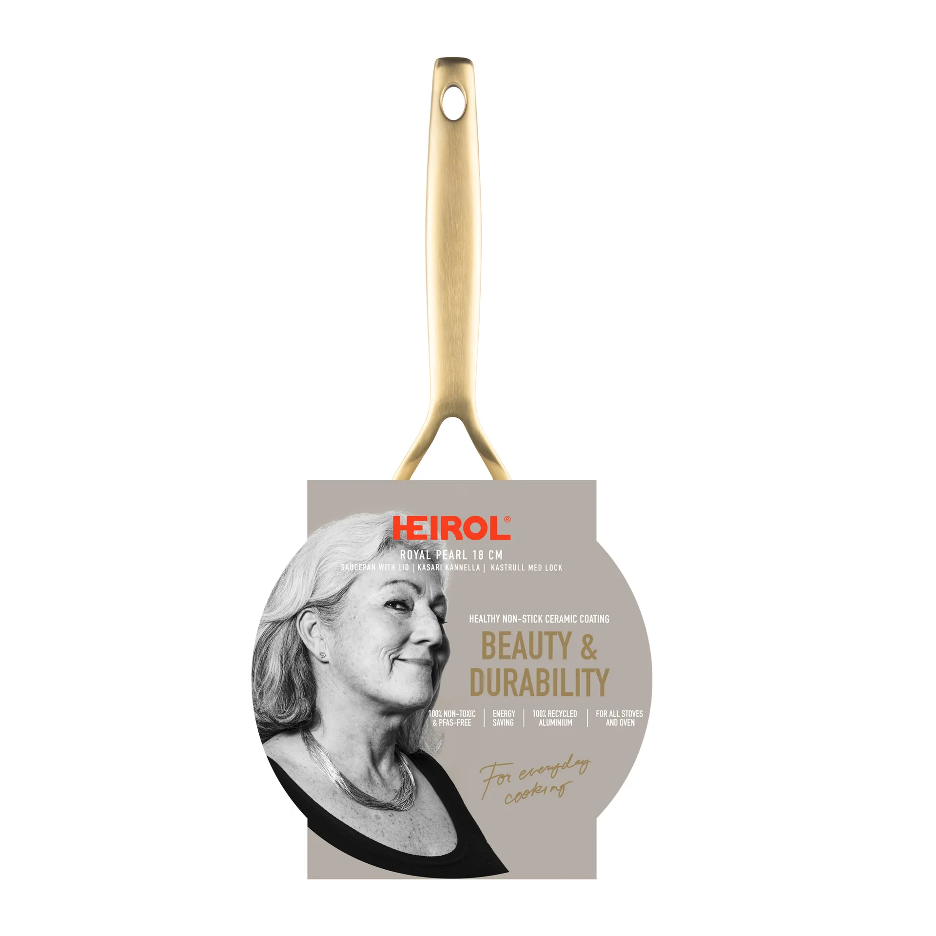 Heirol Royal Pearl kasserolle med låg Ø18 cm, Hvid-guld Heirol