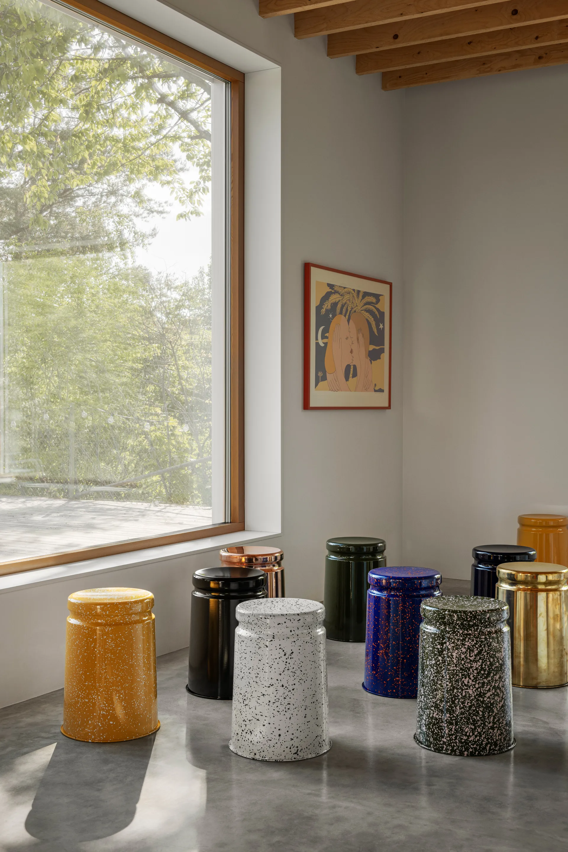 Last skammel Ø32x44 cm, Green-pink splatter Hem