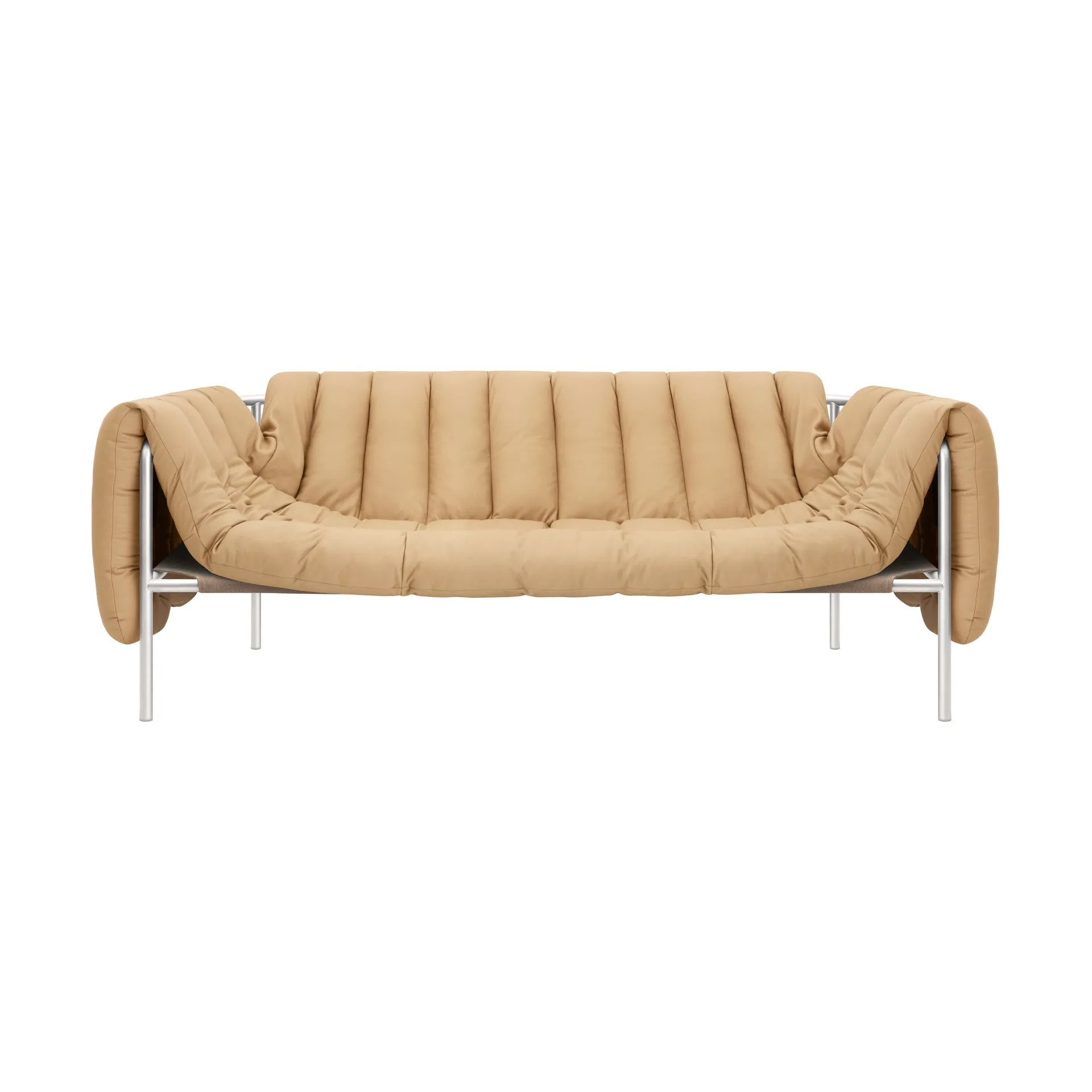 Puffy 2,5-pers. sofa 205 cm, Sand leather-rustfrit stål Hem