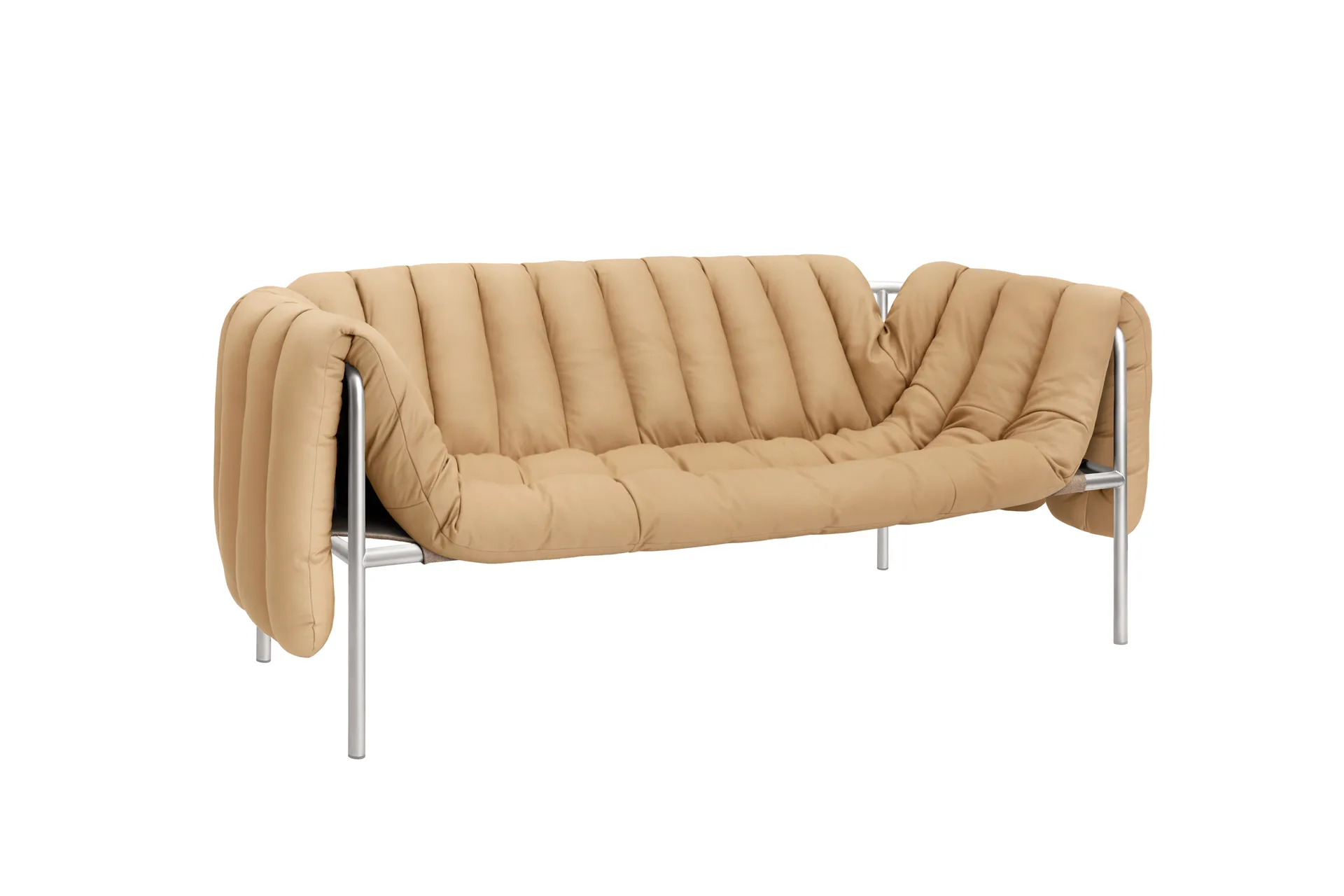 Puffy 2,5-pers. sofa 205 cm, Sand leather-rustfrit stål Hem