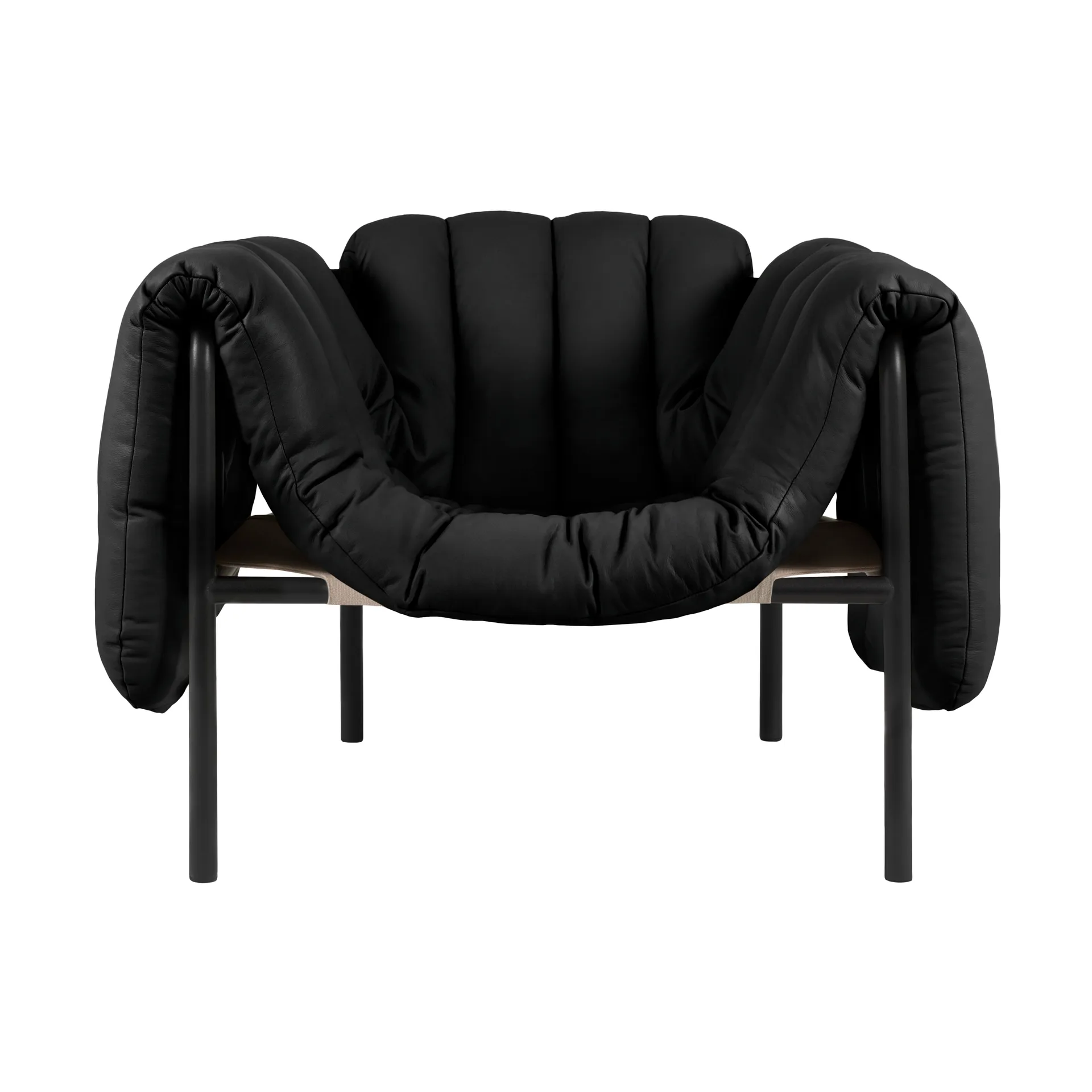 Puffy loungelænestol, Black leather-black grey Hem