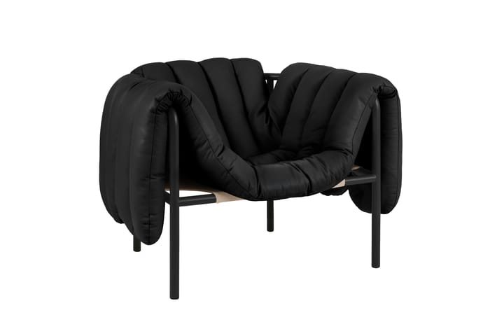 Puffy loungelænestol, Black leather-black grey Hem