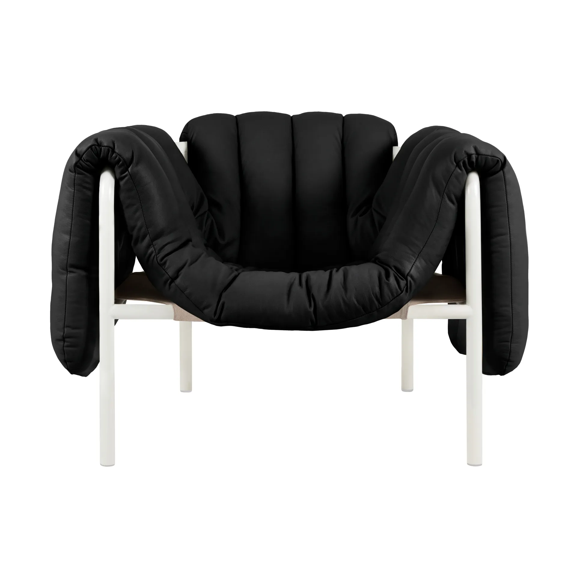 Puffy loungelænestol, Black leather-cream Hem
