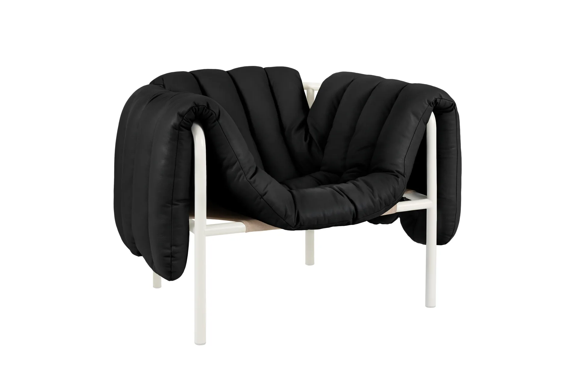 Puffy loungelænestol, Black leather-cream Hem