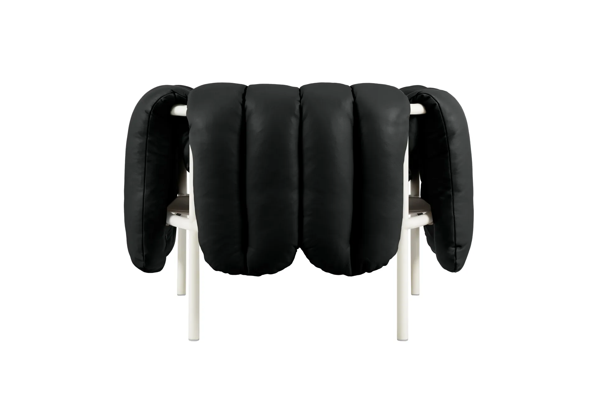 Puffy loungelænestol, Black leather-cream Hem