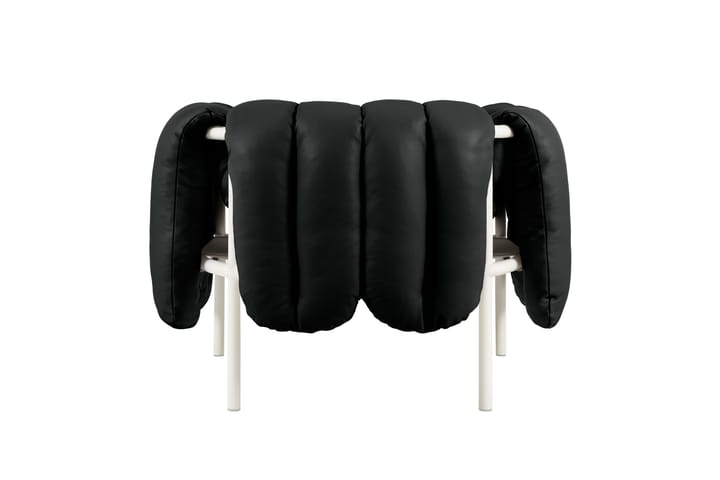Puffy loungelænestol, Black leather-cream Hem