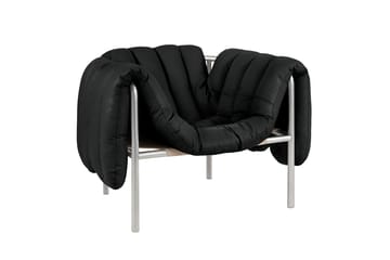 Puffy loungelænestol - Black leather-rustfrit stål - Hem