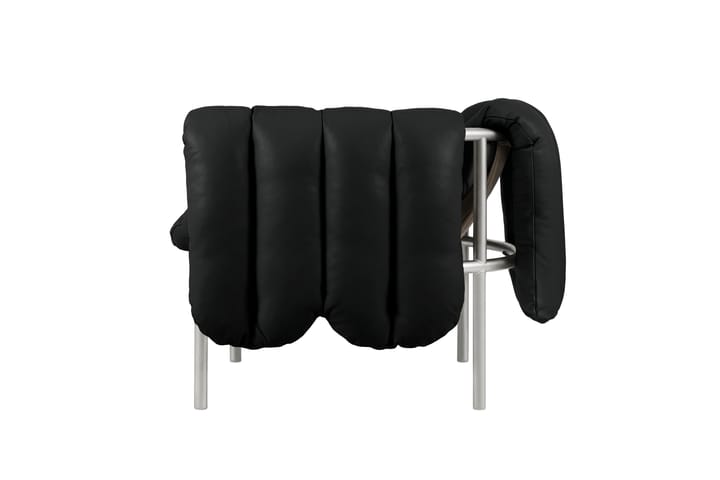 Puffy loungelænestol, Black leather-rustfrit stål Hem