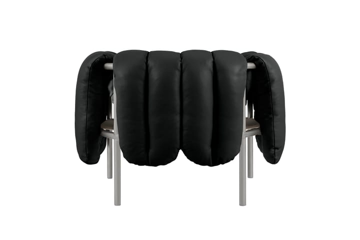 Puffy loungelænestol, Black leather-rustfrit stål Hem