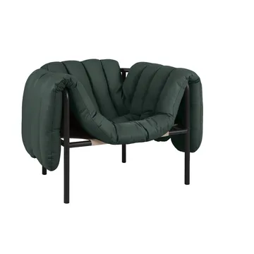 Puffy loungelænestol - Dark green leather-black grey - Hem