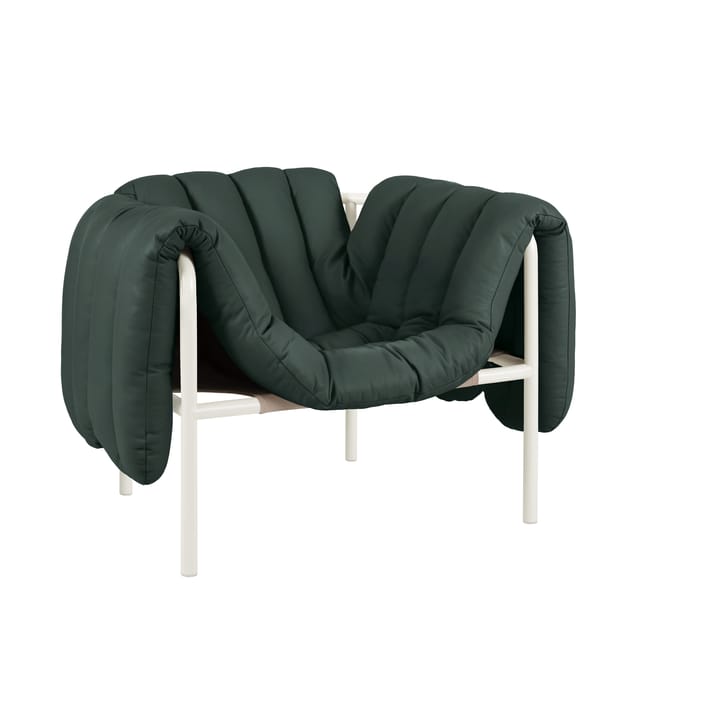 Puffy loungelænestol - Dark green leather-cream - Hem