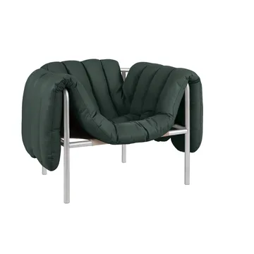 Puffy loungelænestol - Dark green leather-rustfrit stål - Hem