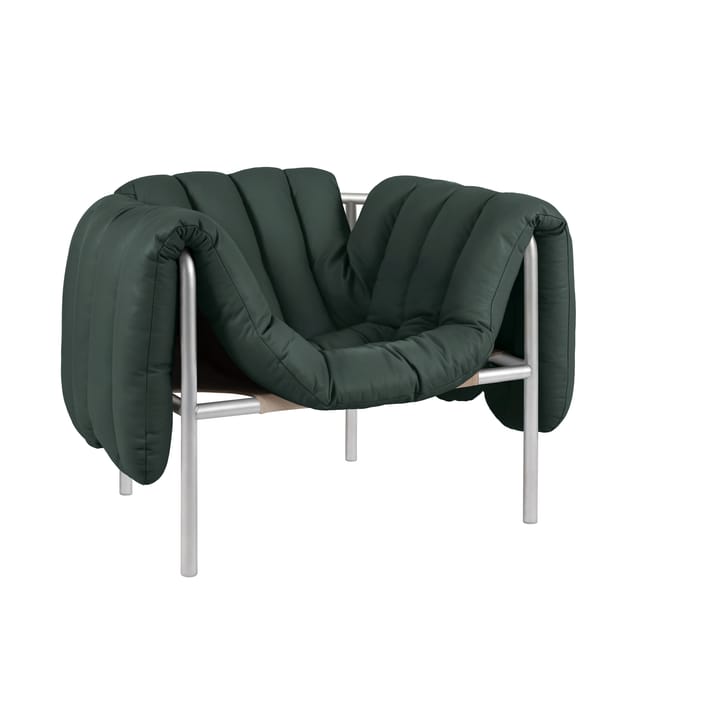 Puffy loungelænestol - Dark green leather-rustfrit stål - Hem