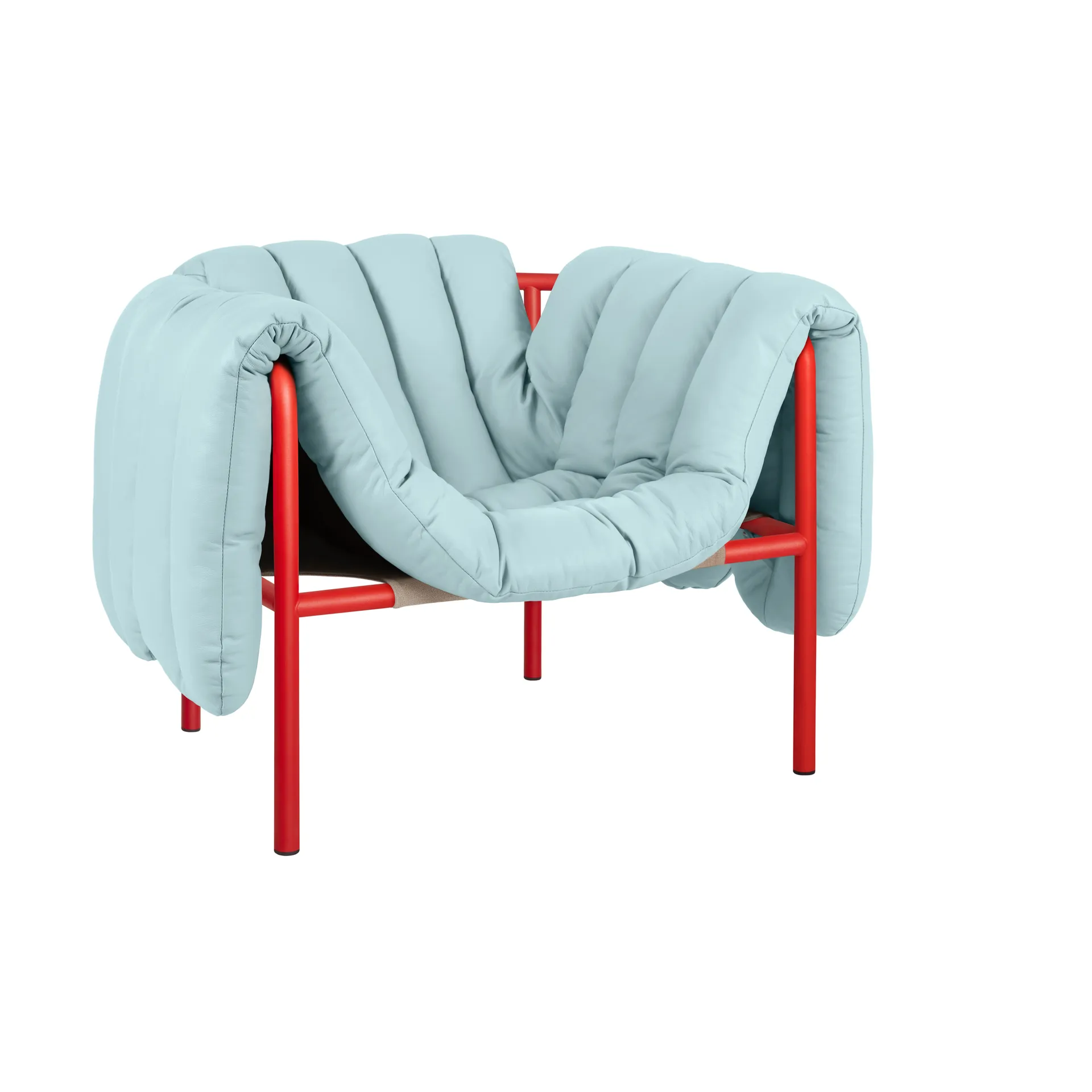 Puffy loungelænestol, Light blue leather-traffic red Hem