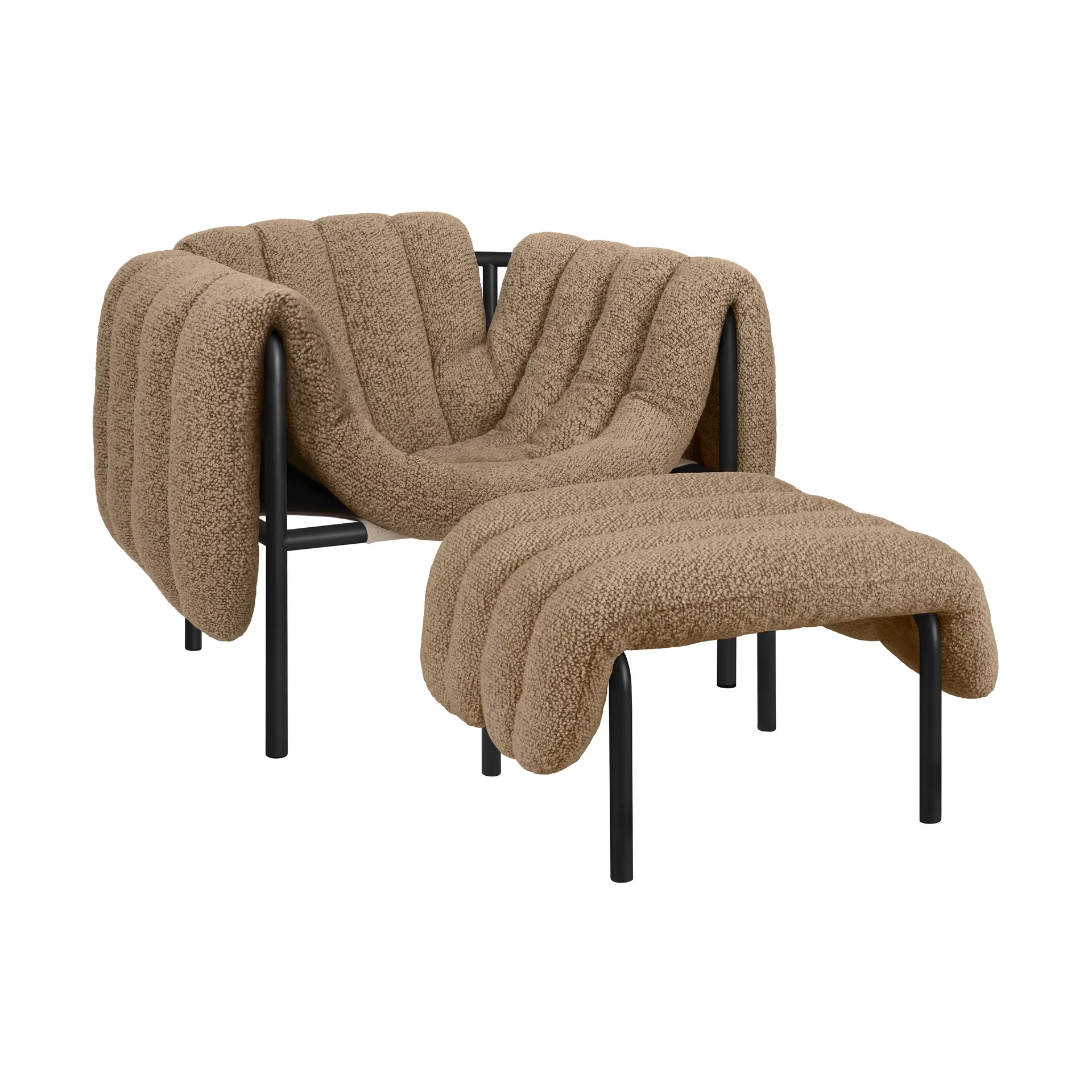 Puffy loungelænestol + ottoman, Sawdust-black grey Hem