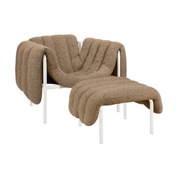Puffy loungelænestol + ottoman - Sawdust-cream - Hem