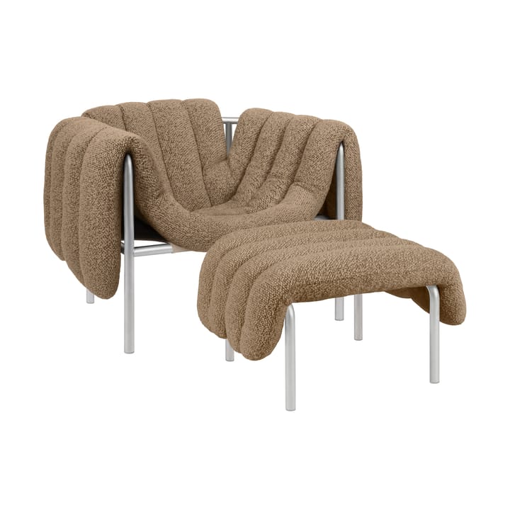 Puffy loungelænestol + ottoman - Sawdust-rustfrit stål - Hem