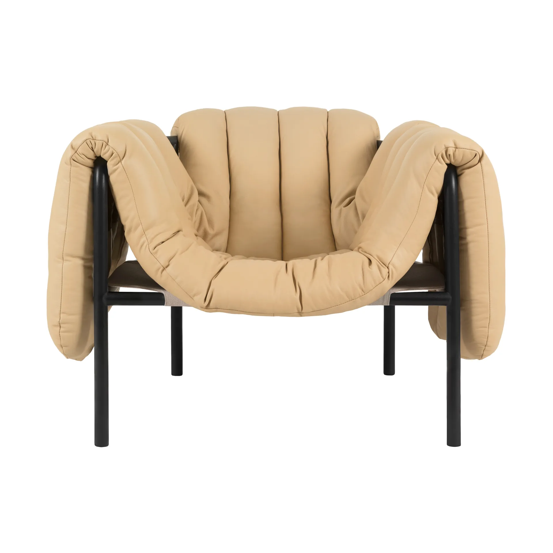 Puffy loungelænestol, Sand leather-black grey Hem