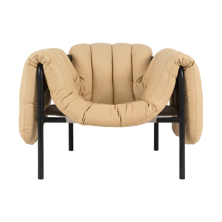 Puffy loungelænestol - Sand leather-black grey - Hem