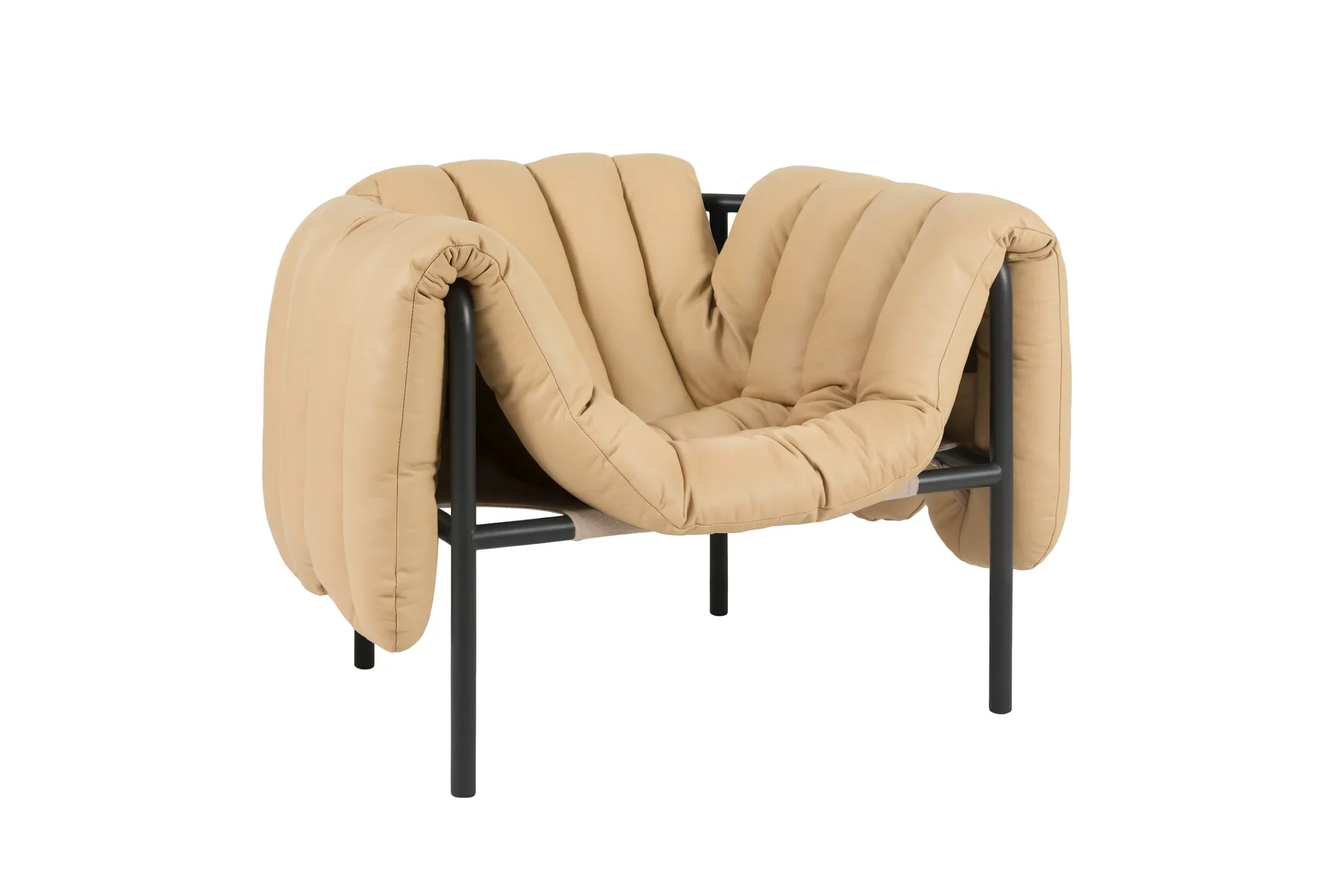 Puffy loungelænestol, Sand leather-black grey Hem