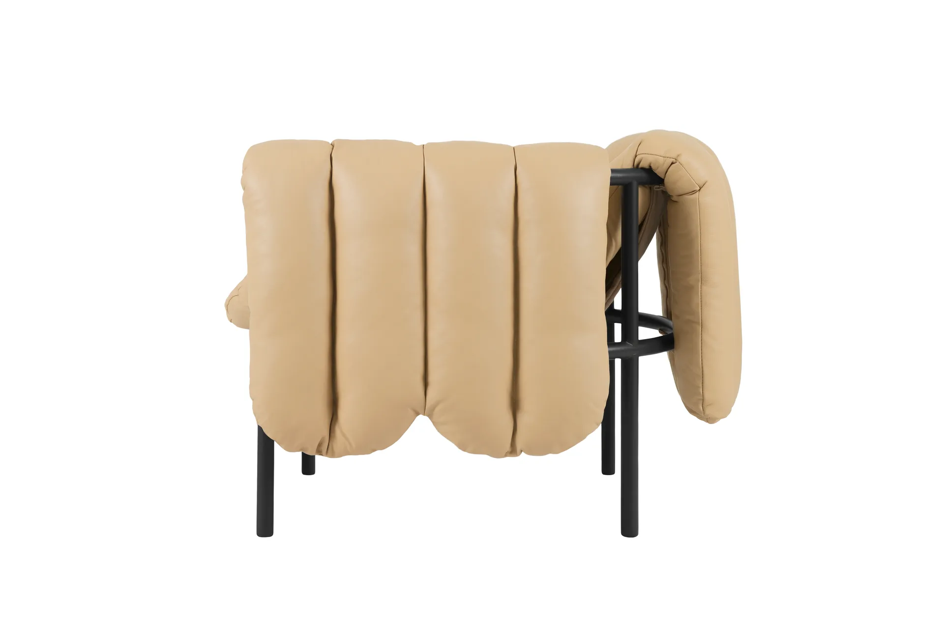 Puffy loungelænestol, Sand leather-black grey Hem