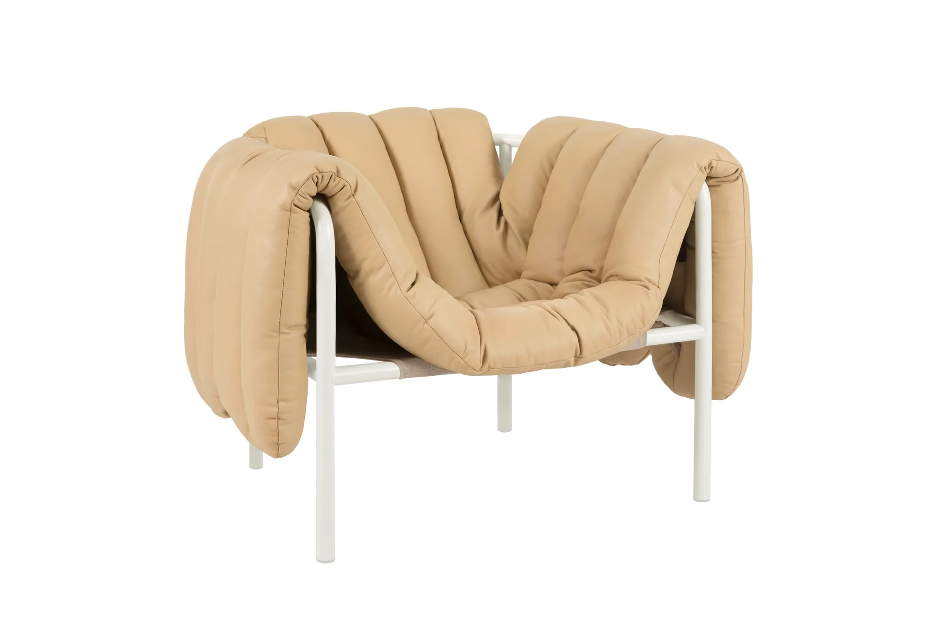 Puffy loungelænestol, Sand leather-cream Hem