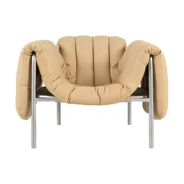 Puffy loungelænestol - Sand leather-rustfrit stål - Hem