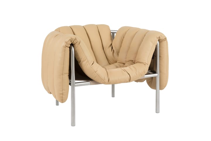 Puffy loungelænestol, Sand leather-rustfrit stål Hem