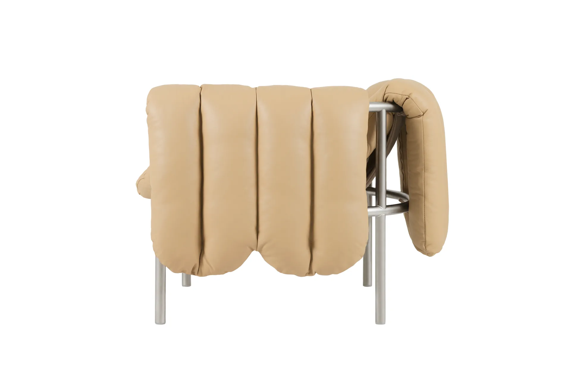Puffy loungelænestol, Sand leather-rustfrit stål Hem