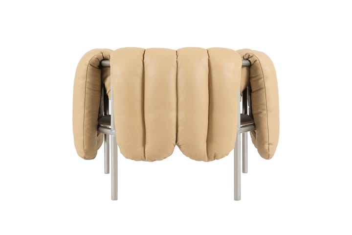 Puffy loungelænestol, Sand leather-rustfrit stål Hem