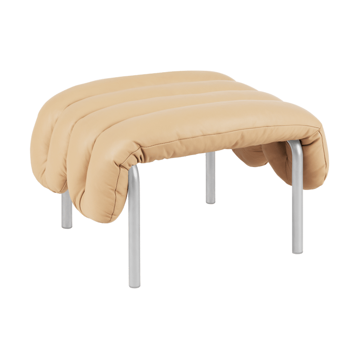 Puffy ottoman 58x67 cm - Sand leather-rustfrit stål - Hem