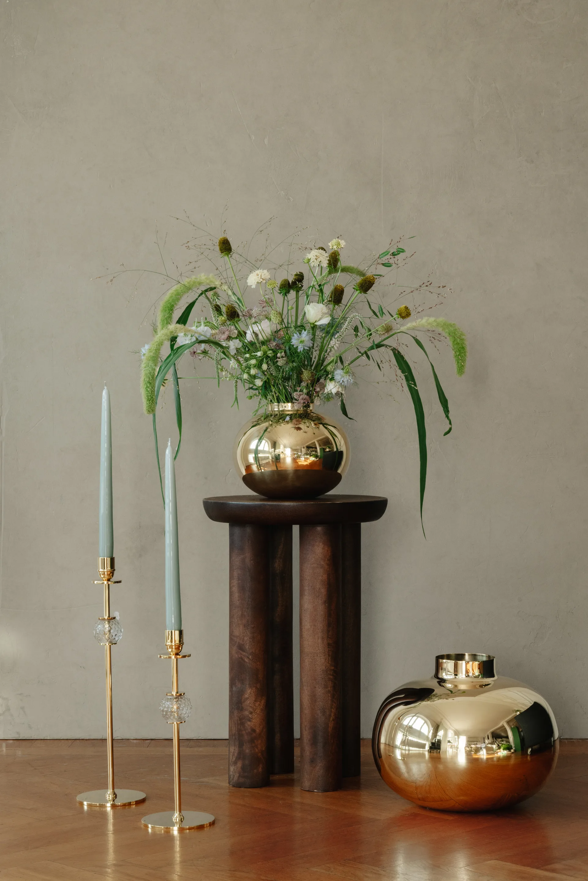 Alba lysestage 30 cm, Solid messing og glas Hilke Collection