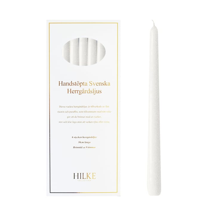 Herrgårdsljus lys 30 cm 6-pak, Perlehvid glans Hilke Collection