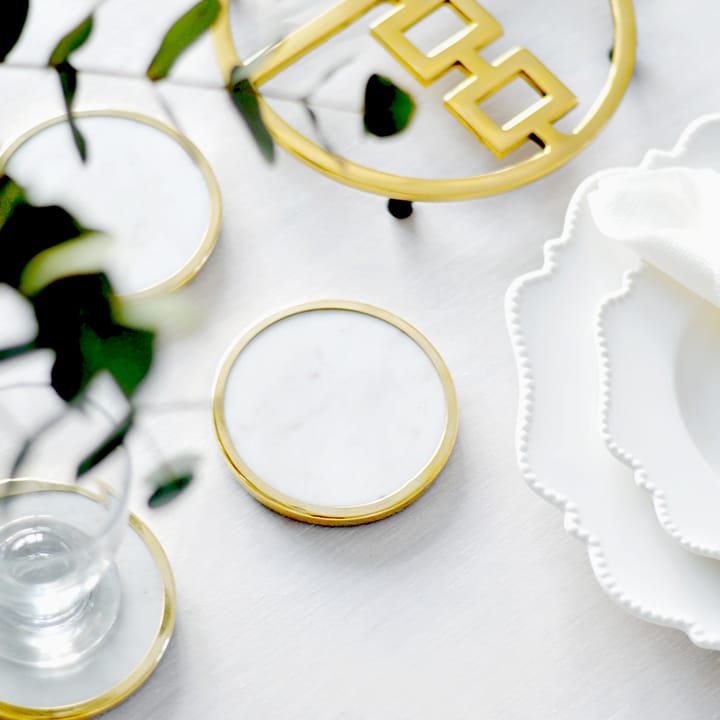 Hilke Collection coasters 4-pak, Hvid marmor/Solid messing Hilke Collection