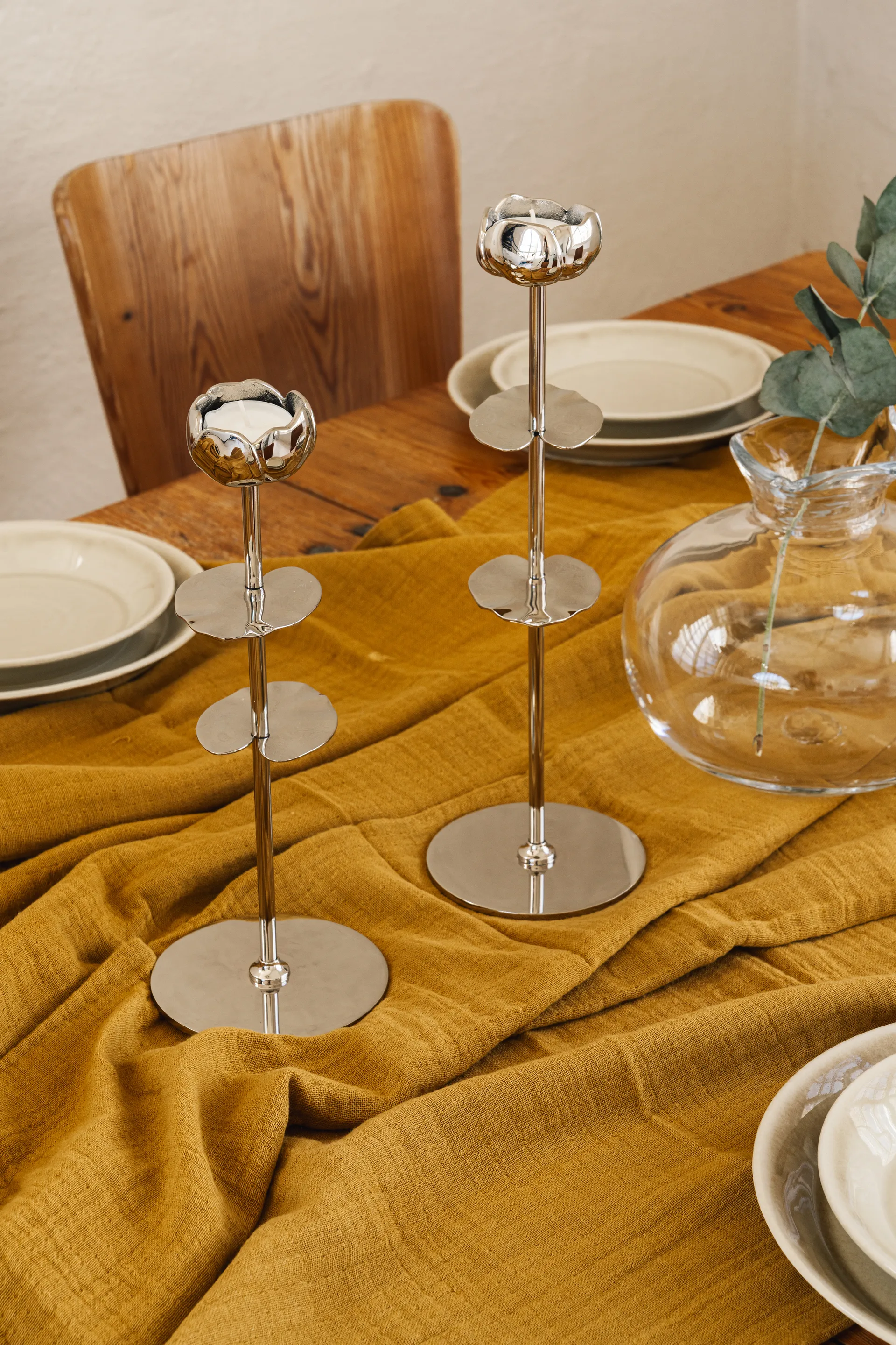 Ninfea Alta lysestage 35 cm, Forkromet messing Hilke Collection