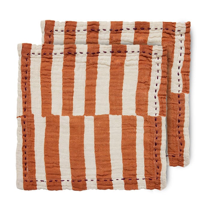 Striped bomuldsservietter 30x30 cm 2-pak - Tangerine - HK Living