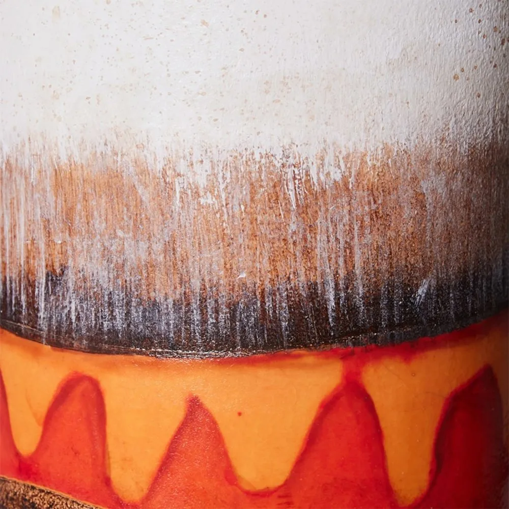 Retroglaseret lampefod i stentøj, Brown, cream, red/orange HKliving